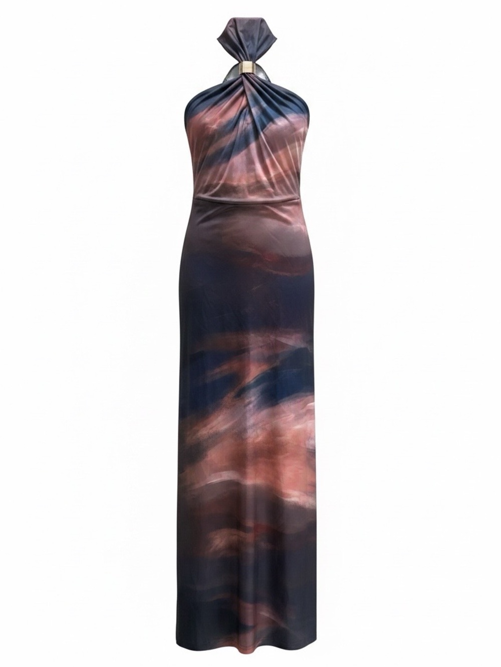 Halter Neck Abstract Print Bodycon Dress in Rust Multi
